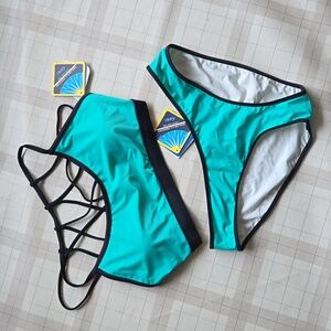 Fabletics Teal Dash Bikini Top & Bottom